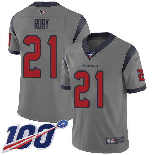 Houston Texans Limited Gray Men Bradley Roby Jersey NFL Football #21 100th Season Inverted Legend->youth nfl jersey->Youth Jersey